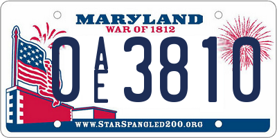 MD license plate 0AE3810