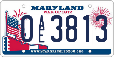MD license plate 0AE3813