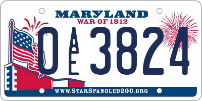 MD license plate 0AE3824