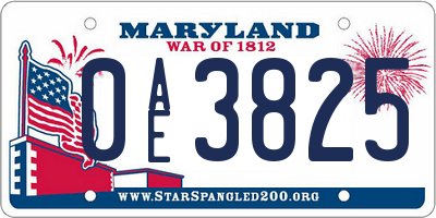 MD license plate 0AE3825