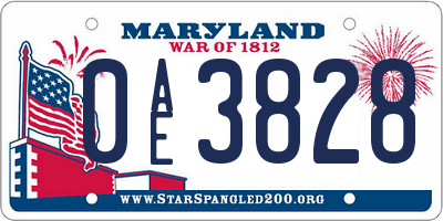 MD license plate 0AE3828