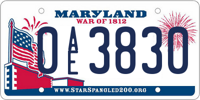 MD license plate 0AE3830
