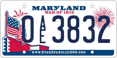 MD license plate 0AE3832