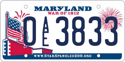 MD license plate 0AE3833