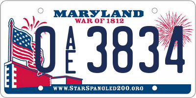 MD license plate 0AE3834