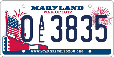 MD license plate 0AE3835