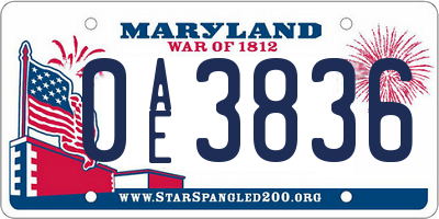 MD license plate 0AE3836