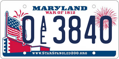 MD license plate 0AE3840
