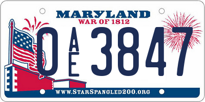 MD license plate 0AE3847