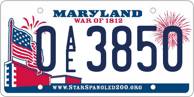 MD license plate 0AE3850