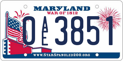 MD license plate 0AE3851