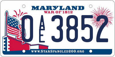 MD license plate 0AE3852