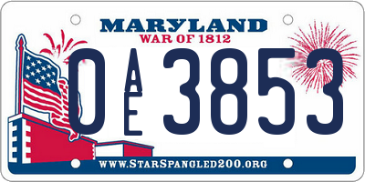 MD license plate 0AE3853