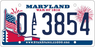 MD license plate 0AE3854