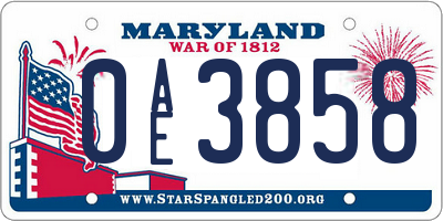 MD license plate 0AE3858