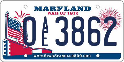 MD license plate 0AE3862