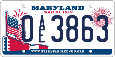 MD license plate 0AE3863