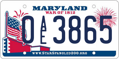 MD license plate 0AE3865