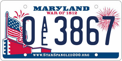 MD license plate 0AE3867