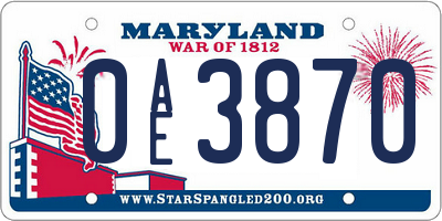 MD license plate 0AE3870
