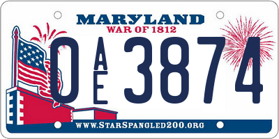 MD license plate 0AE3874