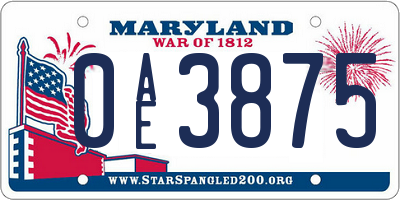 MD license plate 0AE3875