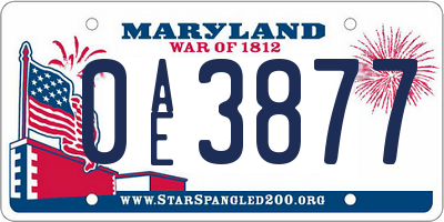 MD license plate 0AE3877