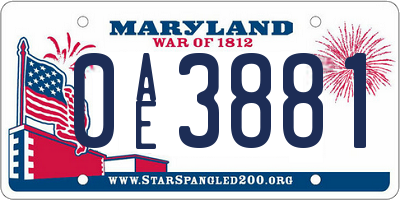 MD license plate 0AE3881