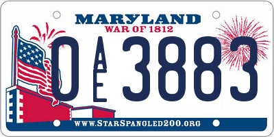 MD license plate 0AE3883