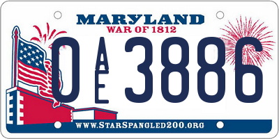 MD license plate 0AE3886