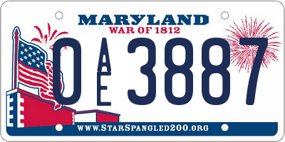 MD license plate 0AE3887