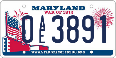 MD license plate 0AE3891