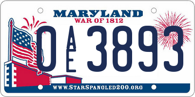 MD license plate 0AE3893