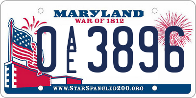 MD license plate 0AE3896