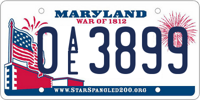 MD license plate 0AE3899