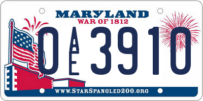 MD license plate 0AE3910