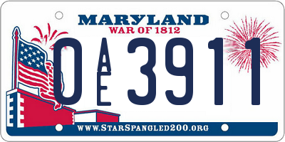 MD license plate 0AE3911