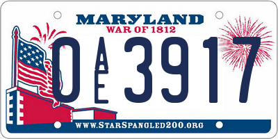 MD license plate 0AE3917