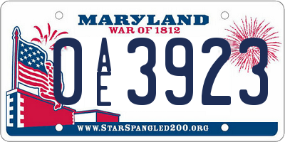MD license plate 0AE3923