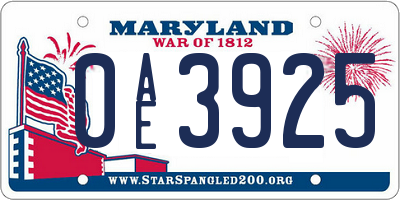 MD license plate 0AE3925
