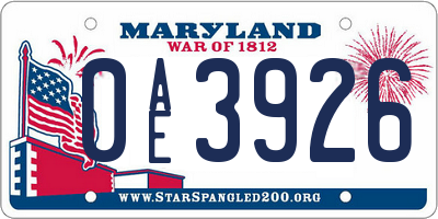 MD license plate 0AE3926