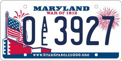 MD license plate 0AE3927