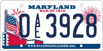 MD license plate 0AE3928