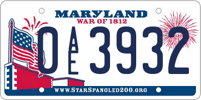 MD license plate 0AE3932
