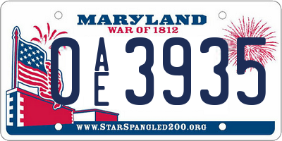 MD license plate 0AE3935