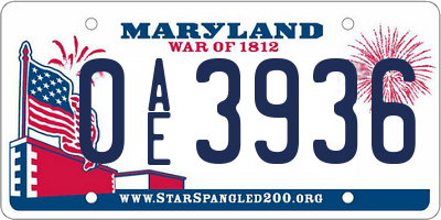 MD license plate 0AE3936