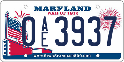 MD license plate 0AE3937