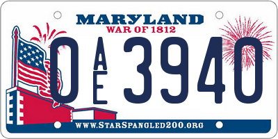 MD license plate 0AE3940