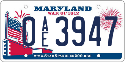 MD license plate 0AE3947