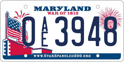 MD license plate 0AE3948
